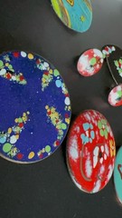 Lot 5 Enamel on Copper Brooch Pins & Earrings Set MCM Artisan Colorful Vintage!