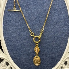 Vintage 12k Gold Filled Pocket Watch Chain FOB, Dog Clip, T-Bar, O-Ring, Cameo