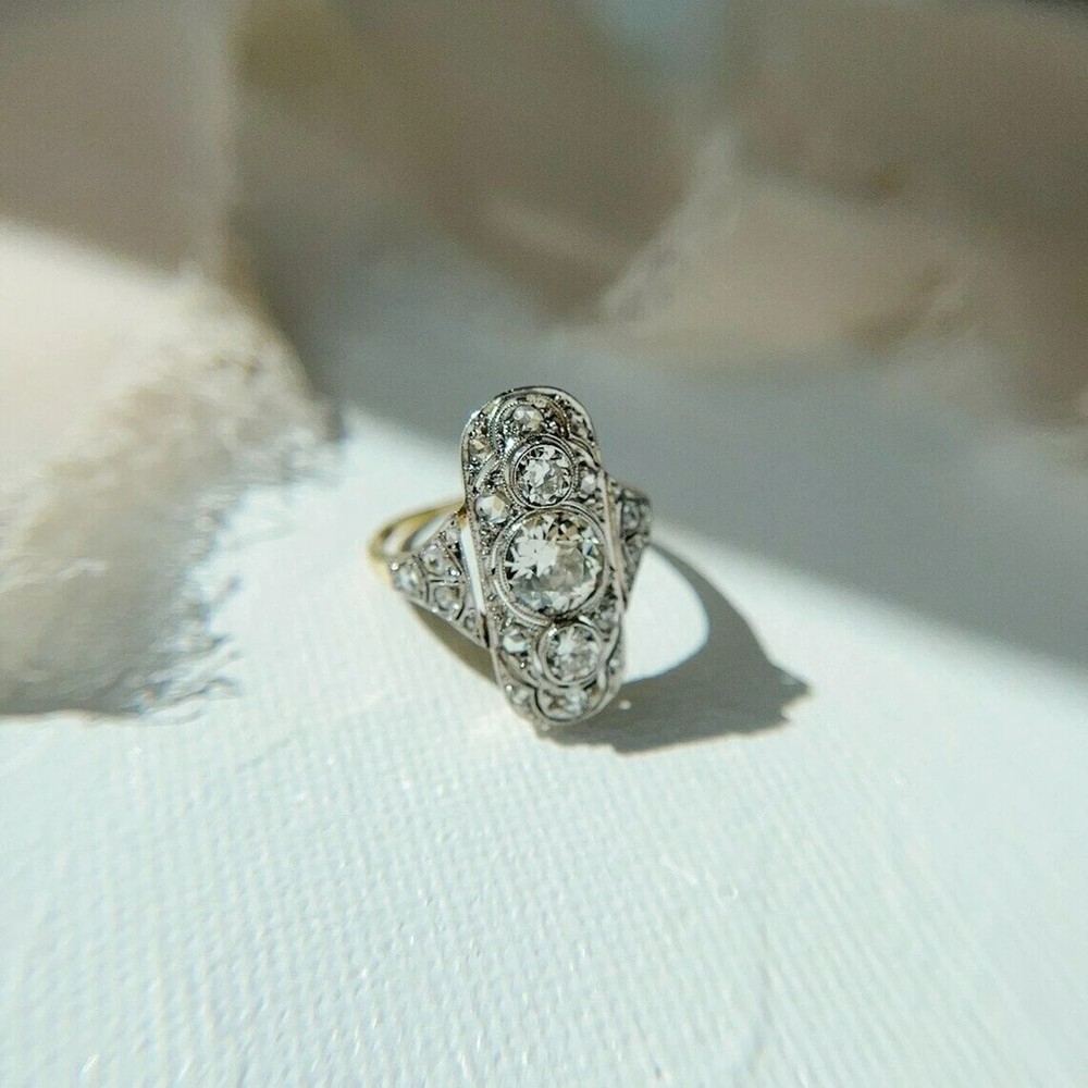 Art Deco Style Lab Created Diamond Wedding Anniversary 14K Yellow Gold FN Ring