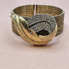 Mixed Media Amber Color Bracelet Brooch Embellished Goldtone One Of A Kind