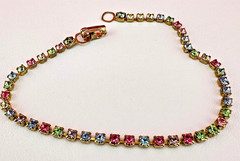 Vintage Rhinestone Bracelet Pastel Multi Color Gold Tone Tennis Cup Chain 6.75″