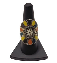 Southwestern Style Native Design Flower Blossom Vintage Silver Tone Ring 8.5