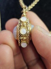 Vtg Goldtone 3 strands Link Chain Choker Necklace w/ Moonstone 28in-S91-READ