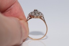 Antique Circa 1920s 18k Gold Art Deco Natural Rose Cut Diamond Decorated Ring