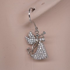 Christian Easter CZ Pave Angel Trumpet Drop Earrings Sterling Silver 925 | 2.63g