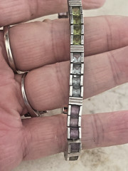 Vintage Sterling 925 Channel Set Square Cut Multi Colored Gemstone Bracelet