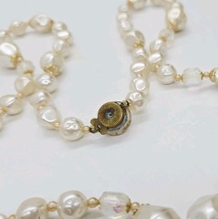 Faux Pearl Tassel Necklace asymmetrical Beaded Waterfall Gold tone Vintage 29 in