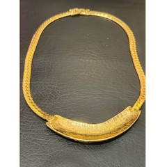 Vintage Enamel Jewel Tone Collar Necklace Womens Gold Tone Herringbone 16″