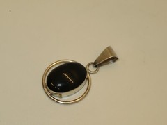 Vintage Sterling Silver and Black Onyx Pendant Unique Wire