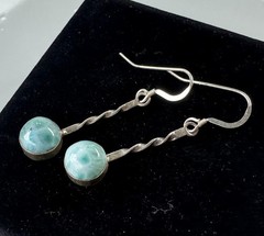 Larimar Dangle Earrings Twisted Wire Drop Earrings 925 Sterling Silver #19