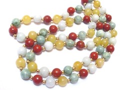 Vintage Chinese 14K Solid GOLD Multi-Color Jade 8mm Beads Necklace 28″, no clasp