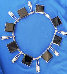 Original STERLING SILVER 925 Deco Onyx Modernist Necklace 186 Gr Vintage 18″ In