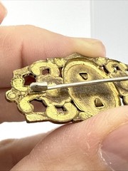 Antique Edwardian Portrait Brooch Blue Enamel C Clasp C1900 Vtg Cameo Brass