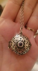 Sterling Silver JEZLAINE Amethyst Solitaire Filigree Locket Pendant Necklace