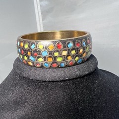 Beautiful Brass Inlaid Ceramic Mosaic Colorful Chips Bangle Bracelet
