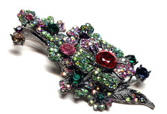 Vintage 3.5 Rhinestone Floral Pin Blackened Silver Tone signed