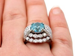 Vintage 5.70 Ct High Zircon 3.15 Ct Diamond 18k White Gold Dress Ring Size 5.5