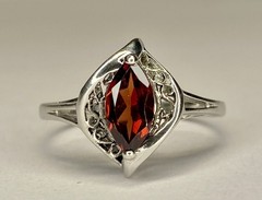Vintage RJ Sterling Silver 1.00 Ct Marquise Cut Red Garnet Ring Size 10