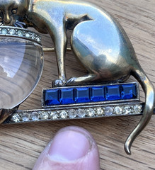 1940s Anthony Aquilino Sterling Silver Cat Fishing Fish Bowl Jelly Belly Brooch