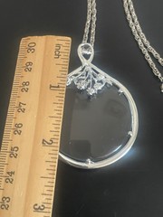 Vintage Silver Tone Magnifying Glass Necklace on 30 Inch Chain Crystal Accents