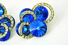 BRIGHT SAFFIRE BLUE CLIP EARRINGS WITH CLEAR STONES MAN MADE