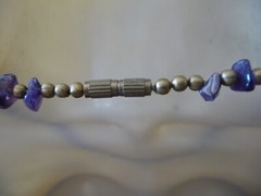 Vtg GRADUATED CHUNKS of AMETHYST STONES w GOLD TONE BEADS NECKLACE #5/23A