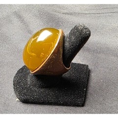 Vintage Copper Tone Ring Large Amber Tone Cabochon Mod Statement Size 7