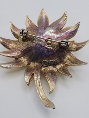 HAR Vintage Brooch Flower Yellow with Black Crystals MCM