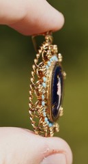 Antique 19k Solid Yellow Gold Filigree Enamel Cameo Turquoise Pendant Portugal