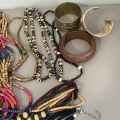 Large Ethnic Tribal Jewelry Lot Wood Seed Bead African Boho Necklaces Bracelets