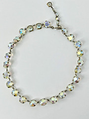 Vintage Czech Aurora Borealis Rhinestone Choker Necklace Bezel Set 1950s 15” K
