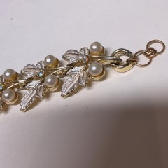 JUDY-LEE Gold-Tone Vintage Leaf Faux Pearl Link Bracelet 7 Inches
