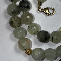 Necklace Green Prehnite Gold Vermeil Clasp Spacer Beads 24” 10mm Faceted Beads