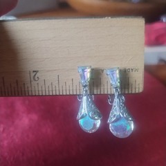 Aurora Borealis Teardrop Clip On Earrings Marked Pat Pend 1950’s