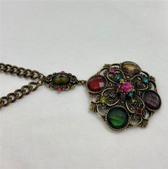 1990’s Multicolor Glass & Rhinestones Chunky Statement Pendant Necklace 21″