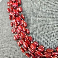 VINTAGE Plastic Beaded Burgundy Red Twisted Convertible Necklace Hong Kong