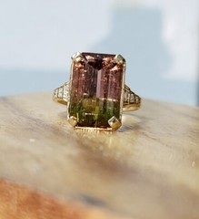 Vintage 14k Yellow Gold Engagement Ring 7.73CT. Natural Bio Tourmaline