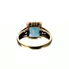 Antique Art Deco Marked 10K Emerald Cut Blue Topaz Diamond Ring Sz 4