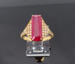GIA Certified 3.79ct Step Cut Ruby 0.41ct Diamond 18K Yellow Gold Ring Size 7.5