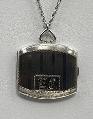 Antique Vge Sterling Silver Art Deco Photo Locket Necklace 20” 9.6gram monogram