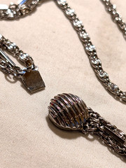 1960’s Silver Tone Triple Strand Varied Chains & Length Center Etched Pendant