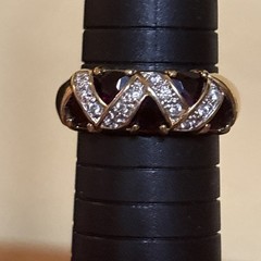 Vintage Size 11 Ring Band Garnet & Clear Cubic Zirconia Triangle Design