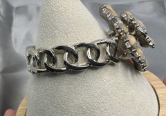 Vintage Rhinestone Cluster Stretch Bracelet Champagne Silver Tone Statement 6.25