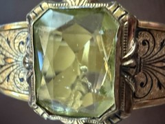 Antique Art Deco Bangle JJ White Bracelet Gold Plated Green Stone Vintage