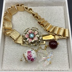 Vintage Japan Glass, Sakura Cherry Blossom, New Victorian Book Chain Bracelet