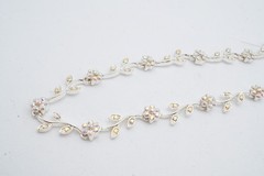Vintage Necklace Silver Tone Rhinestone Flower Ivy 16″