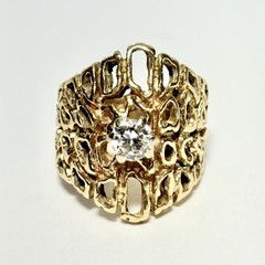 GG Certified Vintage Brutalist 14K Yellow Gold .53ct Diamond Size 7.5 Ring 11.5g