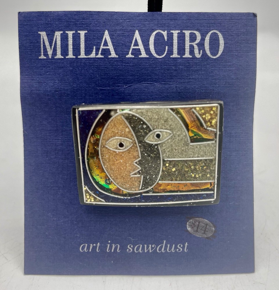 Mila Aciro Art In Sawdust Inlay Cubist Abstract Face Pin Brooch New On Card