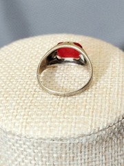 Vintage Red Square Glass Ring Dome Thin Silver Metal Band 7.5 Etched
