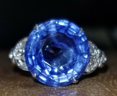 Vintage Platinum Engagement Ring 7.20ct. Natural Blue Sapphire Round Cut